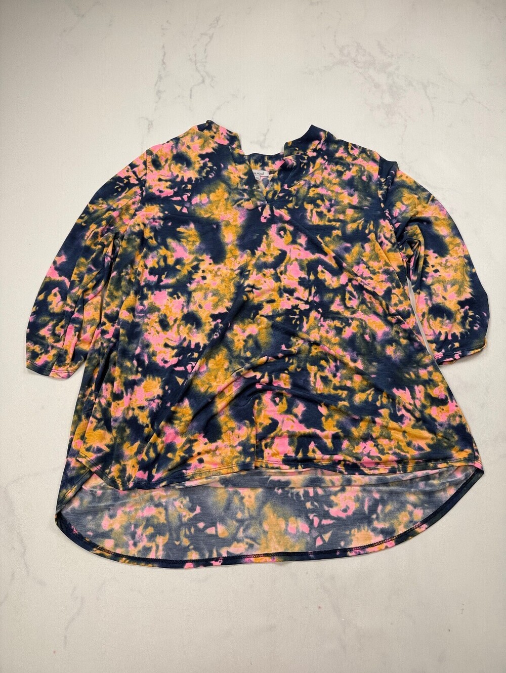 White Birch Blouse Navy 90s VTG Printed - Womens 3X